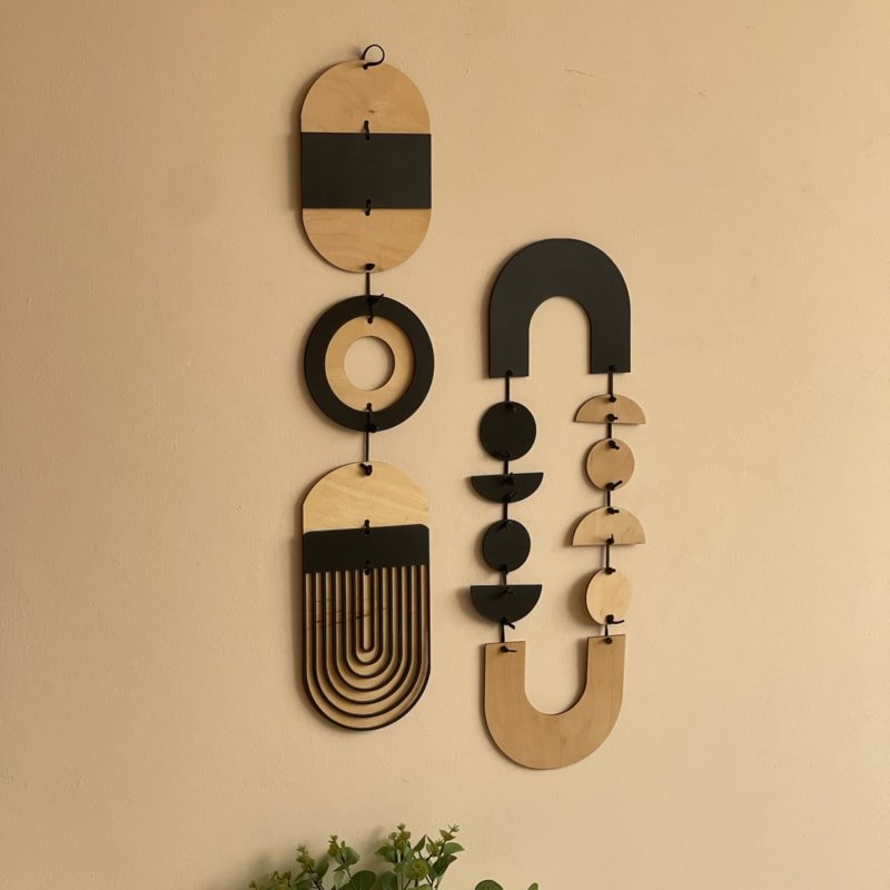 Laser Cut Monochrome Wall Hanging Geometric Art Plywood Decor