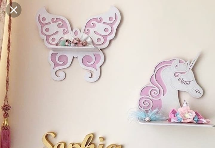 Laser Cut Decorative Butterfly And Unicorn Shelf