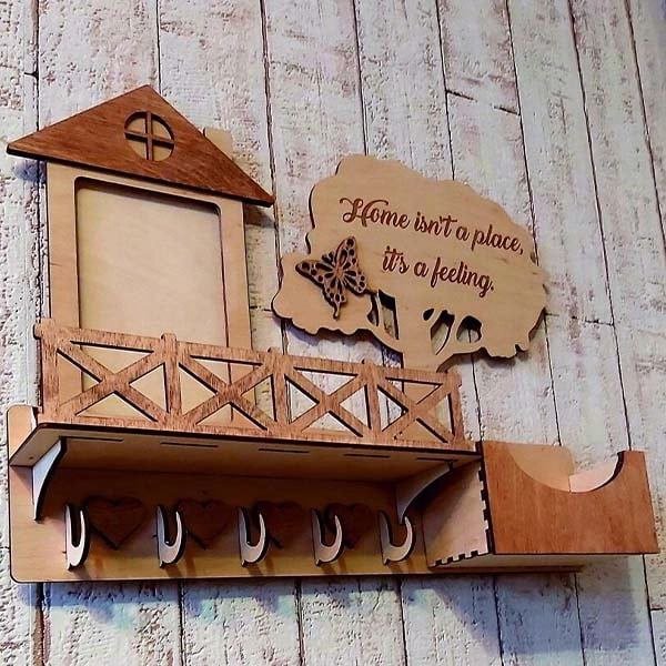 Laser Cut Wooden Wall Mounted Key Holder