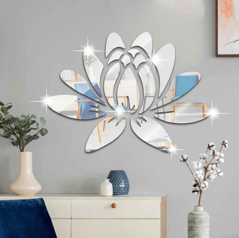 Laser Cut Lotus Acrylic Mirror Wall Sticker