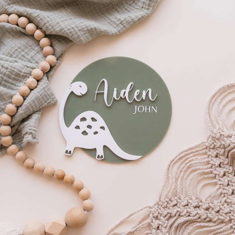 Laser Cut Dinosaur Birth Announcement Plaque