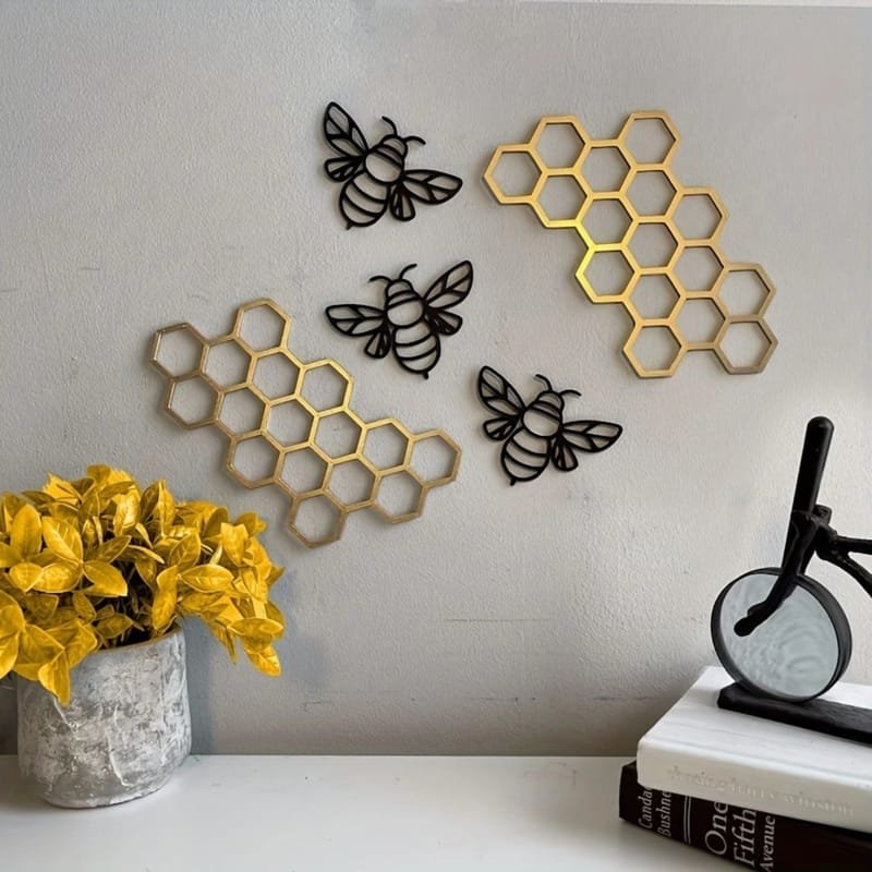 Laser Cut Bee Wall Art Farmhouse Bee Hive Honeycomb Wall Decor
