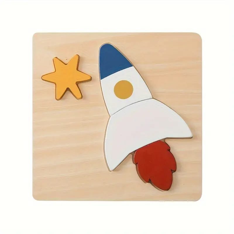 Laser Cut Wooden Rocket Shaped 3D Puzzle Educational Toddler Matching Blocks
