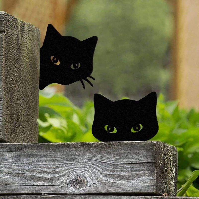 Laser Cut Fence Peekers Cat Decorations Garden Yard Art Decor