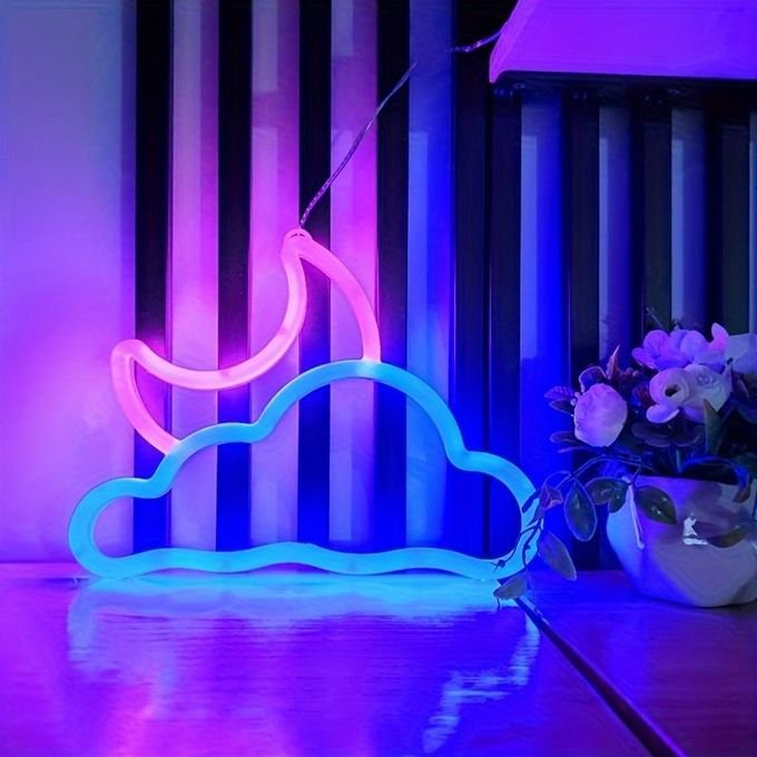 Laser Cut Moon And Cloud Neon Sign