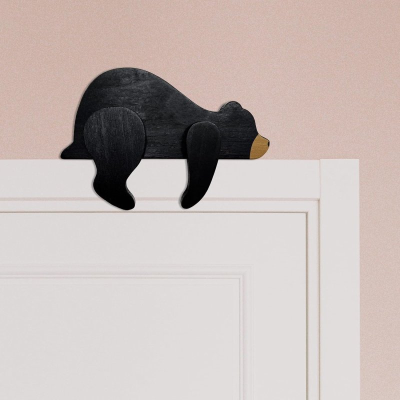 Laser Cut Black Bear Decoration Wooden Wilderness Sleeping Bear Safari Forest Decor