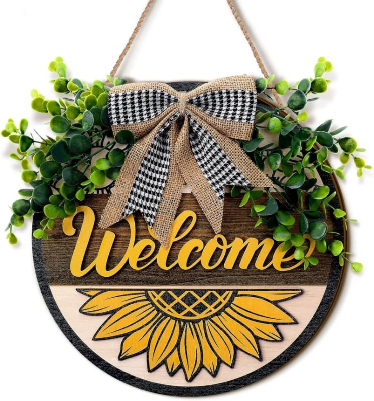 Laser Cut Sunflower Wreaths For Front Door Welcome Sign Farmhouse Door Wreath