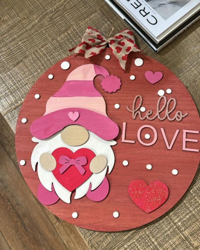 Laser Cut Valentine Gnome Door Hanger