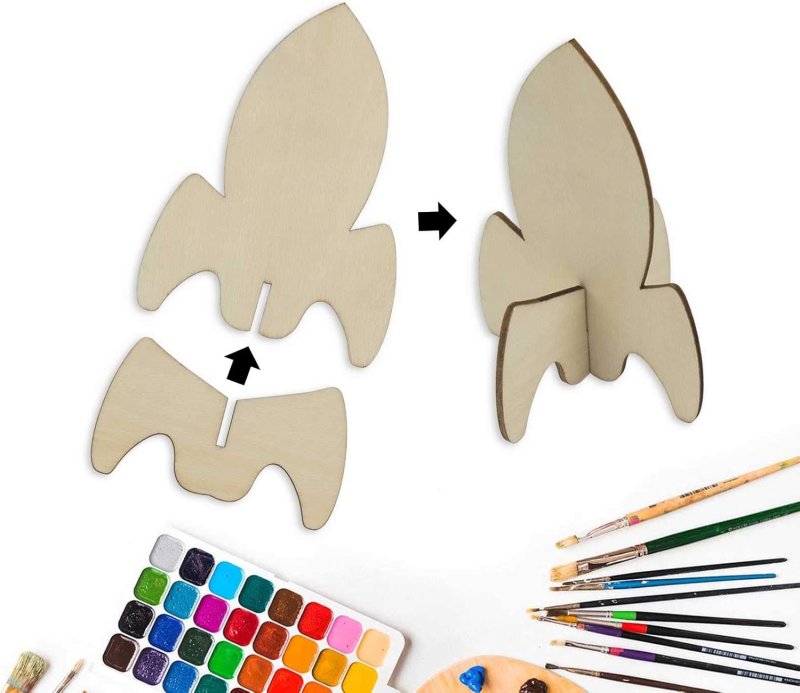 Laser Cut Wooden Stand Up Rocket Shaped Tabletop Ornament