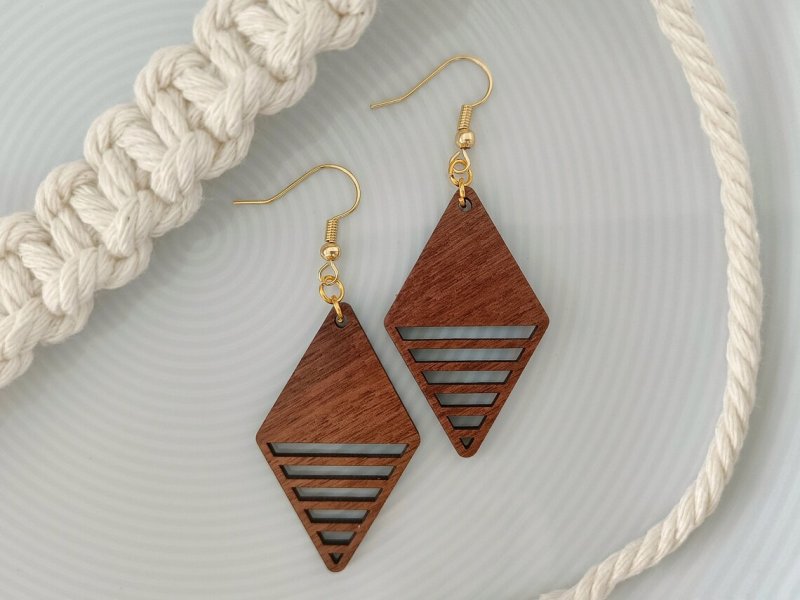 Laser Cut Diamond Shaped Wood Earrings