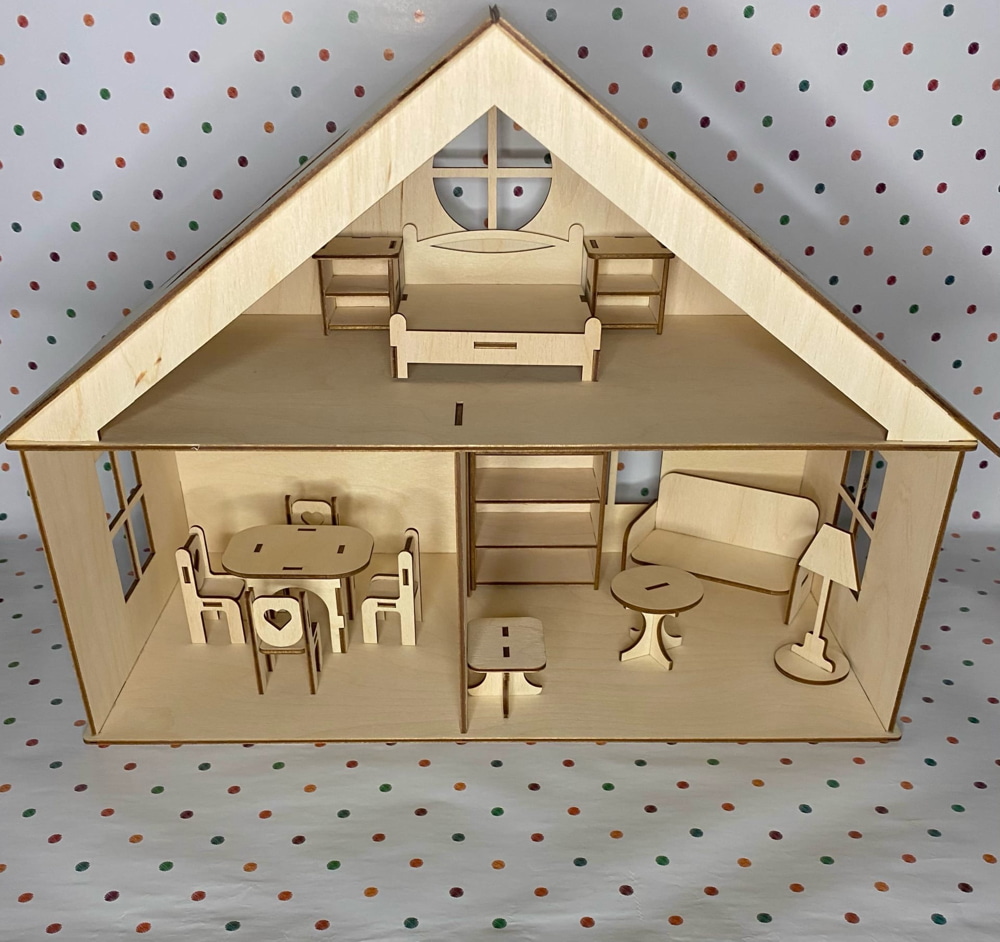 Laser Cut Dollhouse With Furniture Free Vector