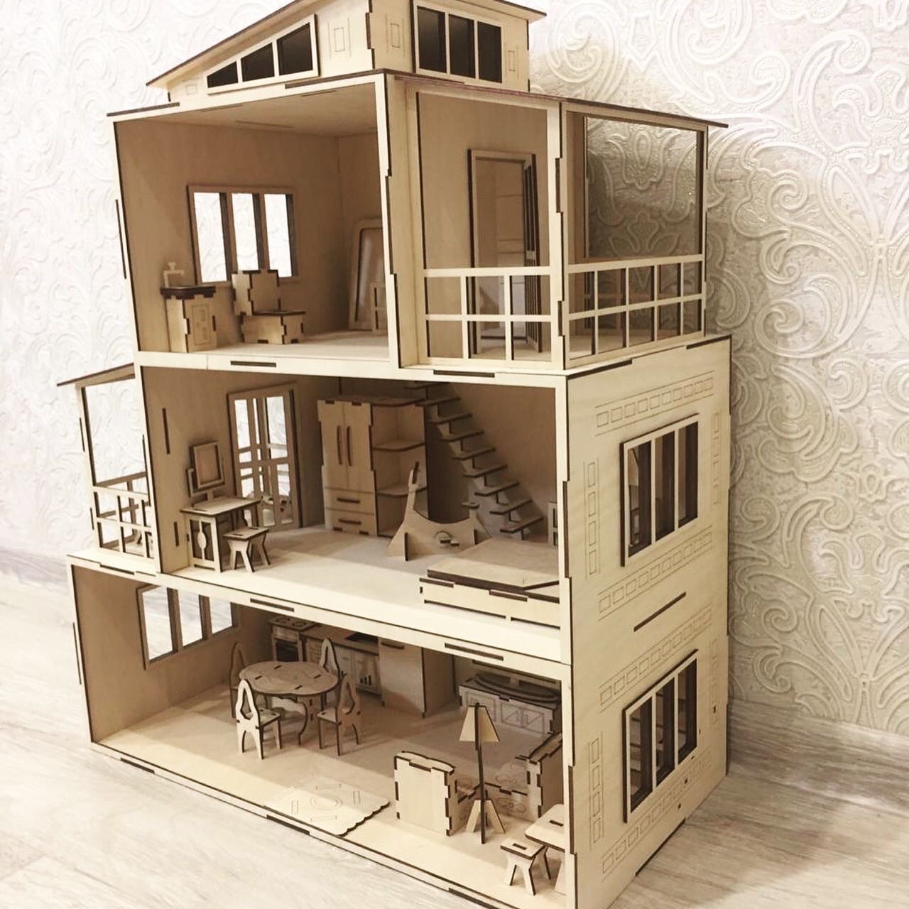 Laser Cut Modern Dollhouse 3mm Free Vector
