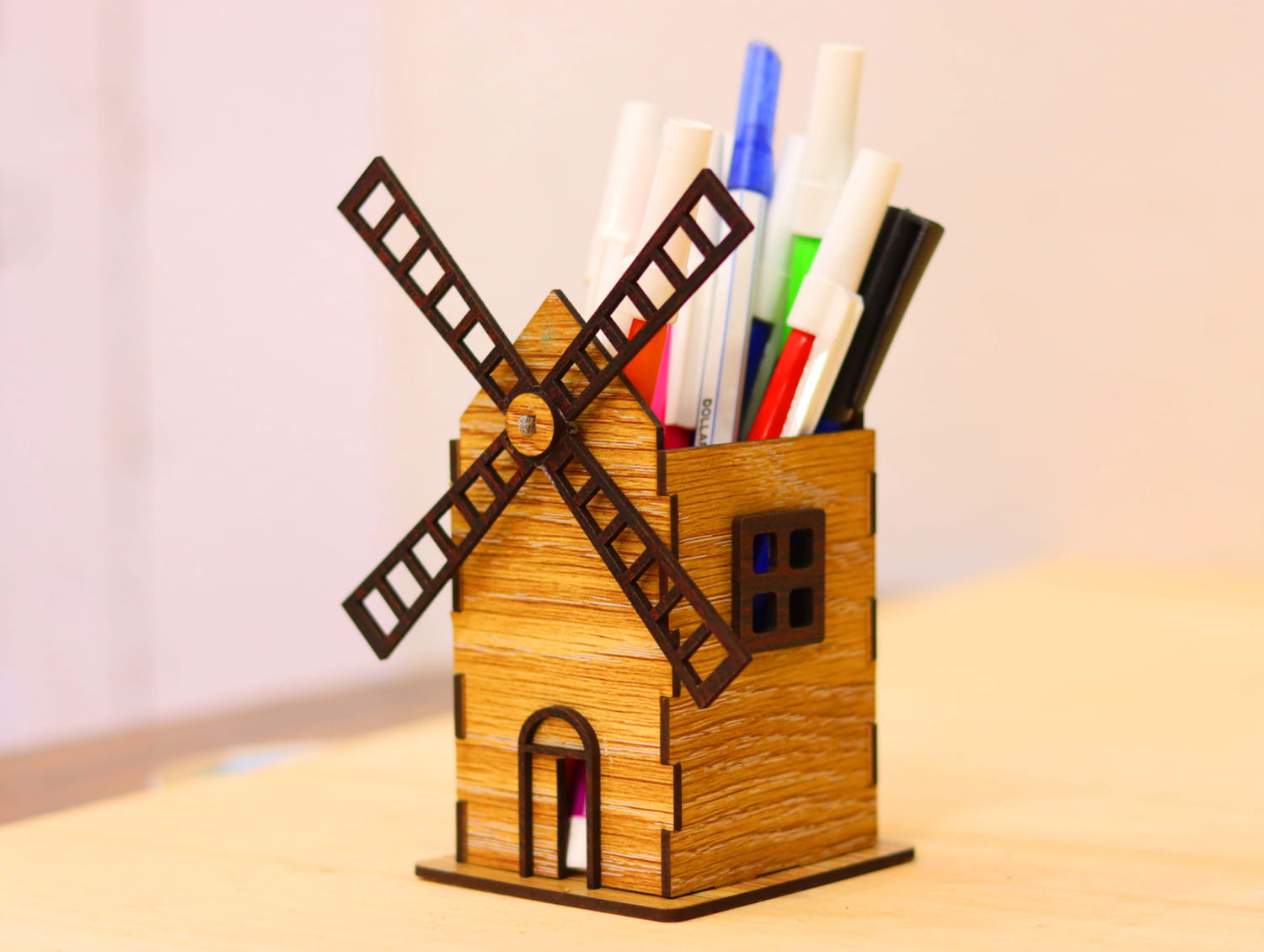 Laser Cut Windmill Pen Pencil Holder Free Vector