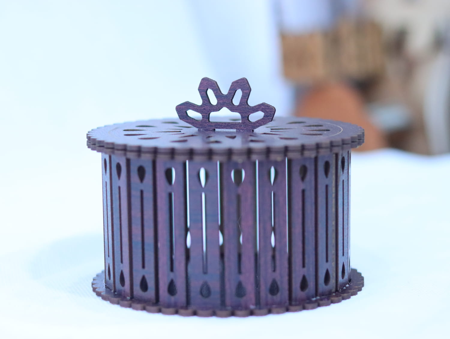 Laser Cut Wood Decorative Round Gift Box Free Vector