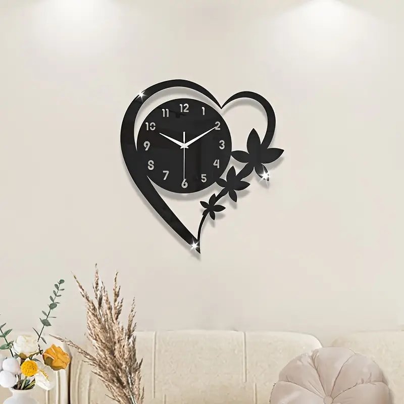 Laser Cut Acrylic Wall Clock In The Shape Of A Heart