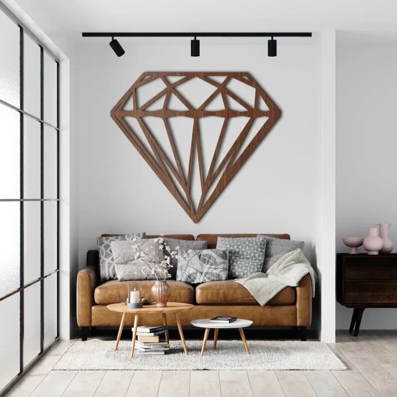 Laser Cut Wooden Geometric Diamond Wall Decor