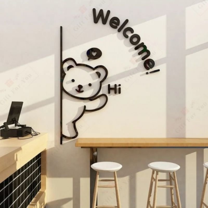 Laser Cut Cute Bear Welcome Wall Decor
