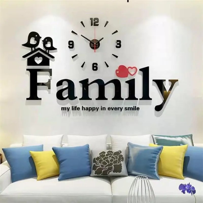 Laser Cut Family Big 3D Diy Sticker Acrylic Creative Wall Clock