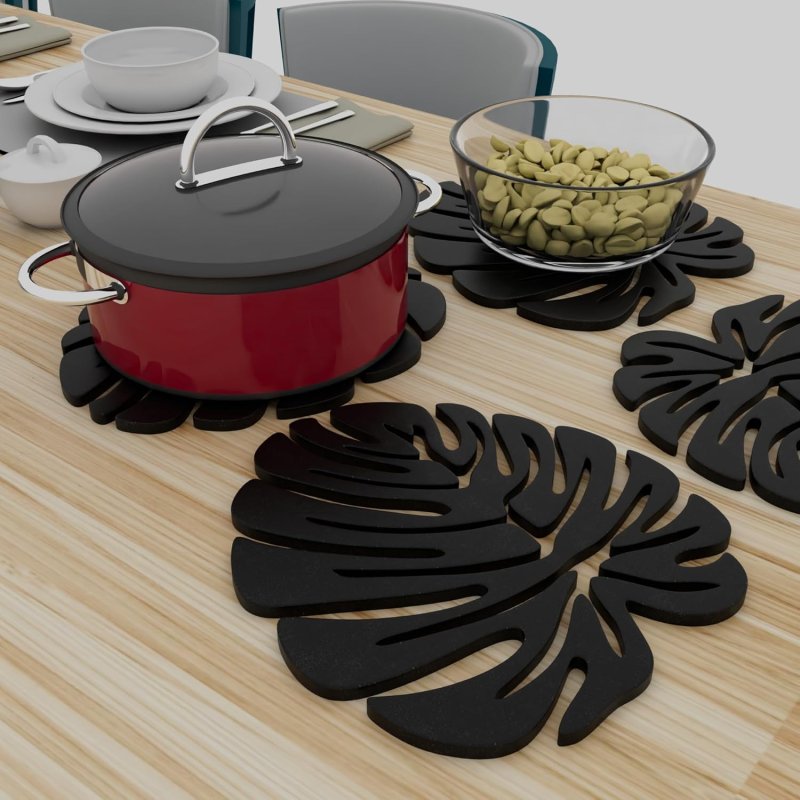 Laser Cut Monstera Leaf Coasters Wooden Trivet Table Mats Pot Holder Placemat For Bowl Dishes