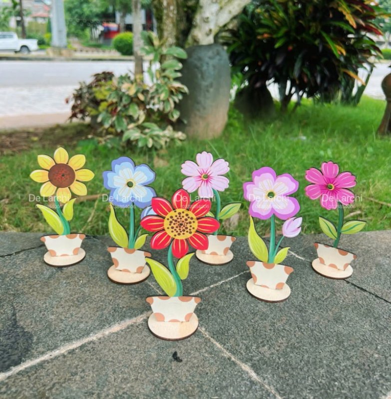 Laser Cut 3D Wooden Flowers Spring Crafts To Paint For Kids