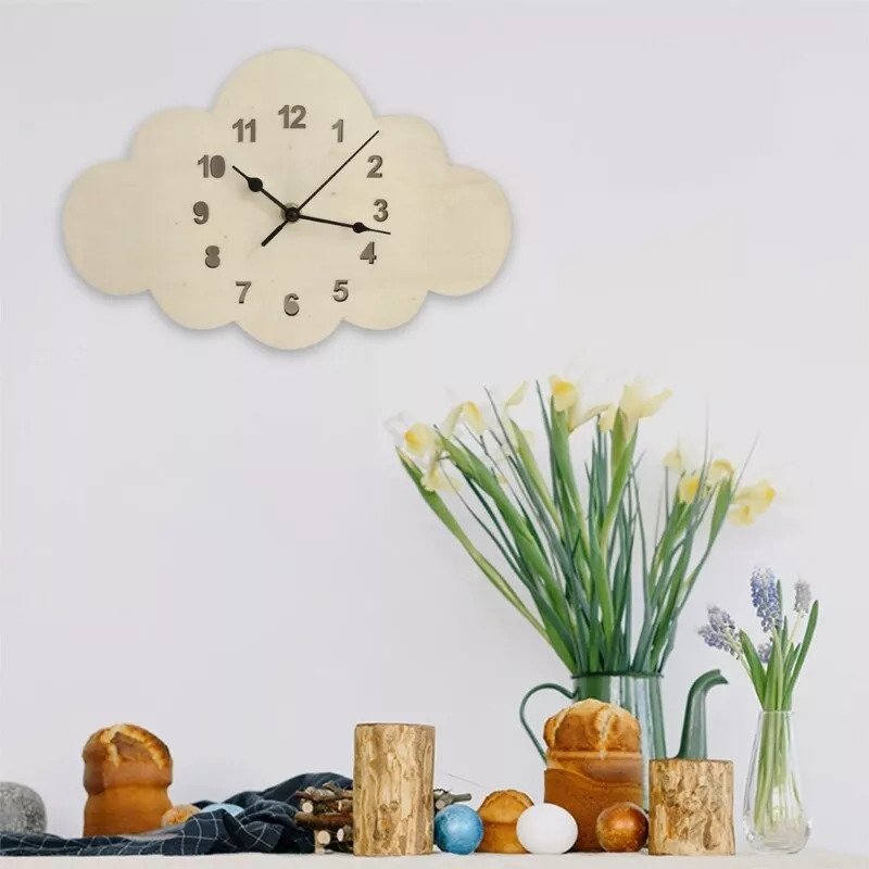 Laser Cut Cute Cloud Shape Cartoon Children Wall Clock