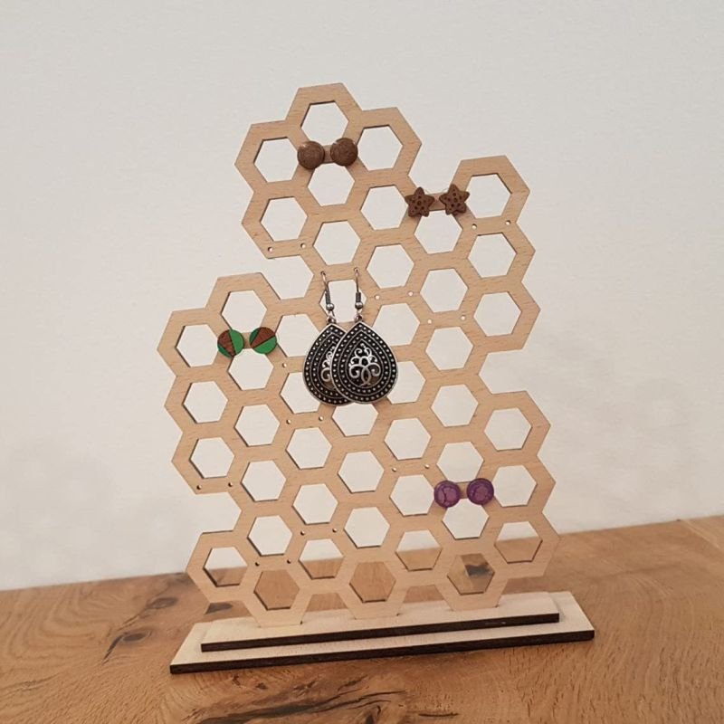 Laser Cut Wooden Earring Display Stand Honeycomb Earring Organizer Hanging Jewelry Organizer For Stud Earrings