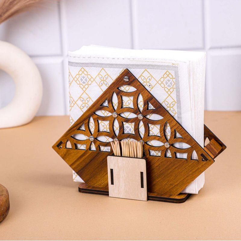 Laser Cut Paper Napkin Holder With Toothpick Holder
