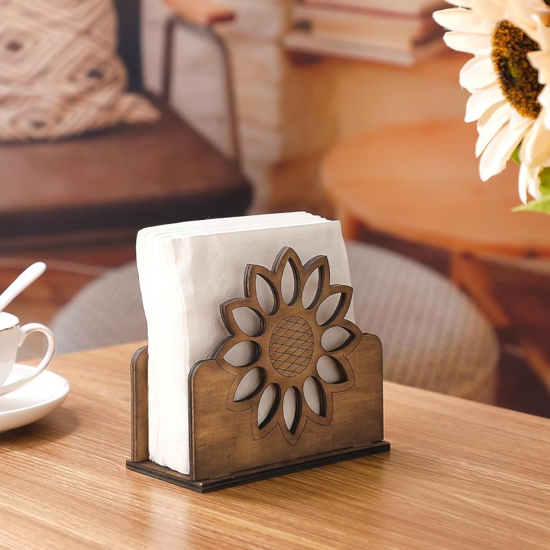 Laser Cut Sunflower Napkin Holder Farmhouse Napkin Dispenser